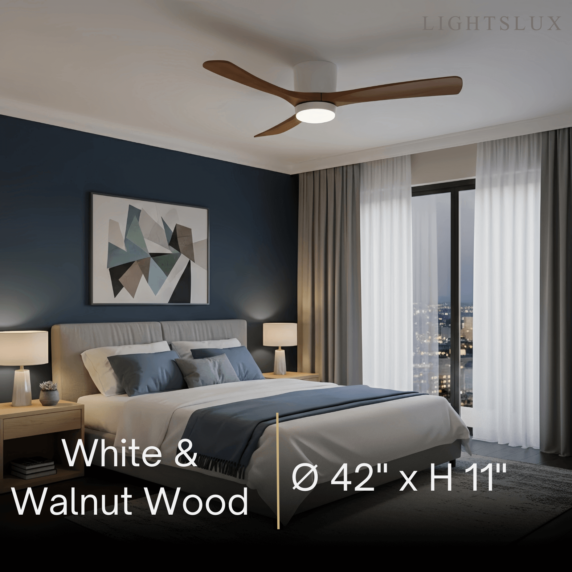 Lunara Wood Blade Ceiling Fan with Light-Home & Garden > Lighting > Ceiling Fans-Laren Fete-D91cm(36″)-Black & Walnut Wood-3 Colors + Remote Control (6-Speed Adjustable)-Laren Fete