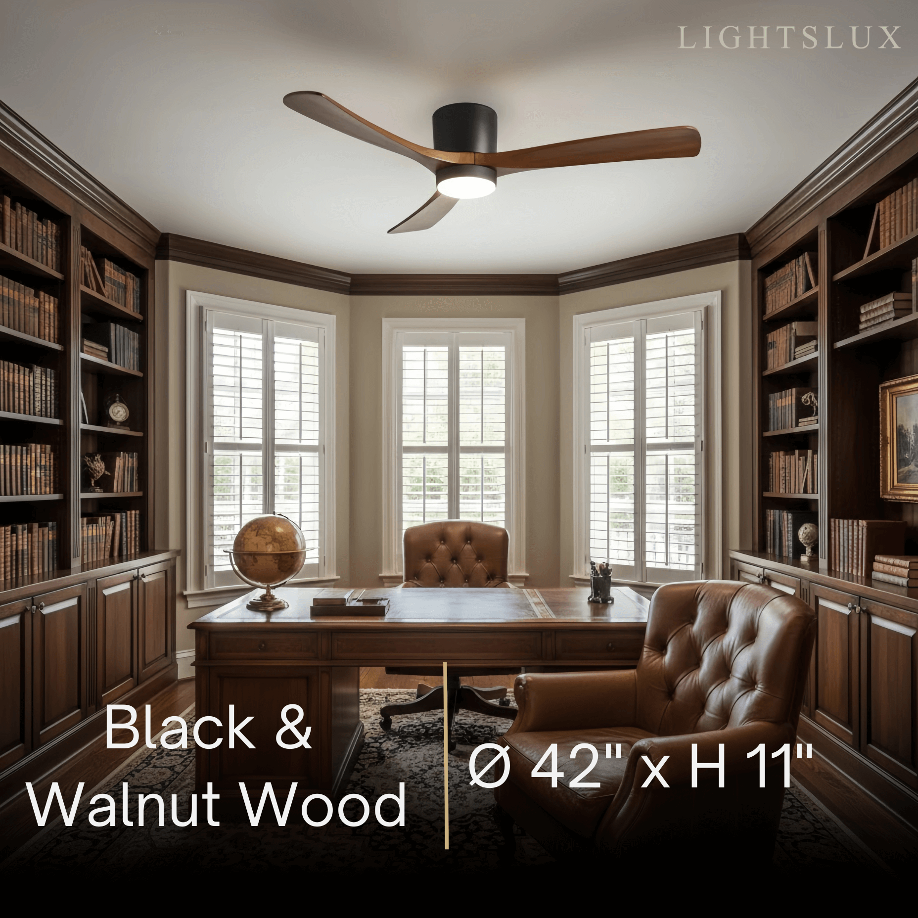 Lunara Wood Blade Ceiling Fan with Light-Home & Garden > Lighting > Ceiling Fans-Laren Fete-D91cm(36″)-Black & Walnut Wood-3 Colors + Remote Control (6-Speed Adjustable)-Laren Fete