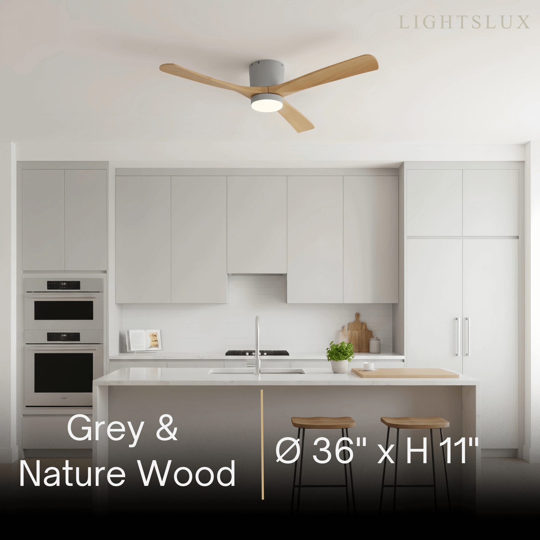 Lunara Wood Blade Ceiling Fan with Light-Home & Garden > Lighting > Ceiling Fans-Laren Fete-D91cm(36″)-Black & Walnut Wood-3 Colors + Remote Control (6-Speed Adjustable)-Laren Fete