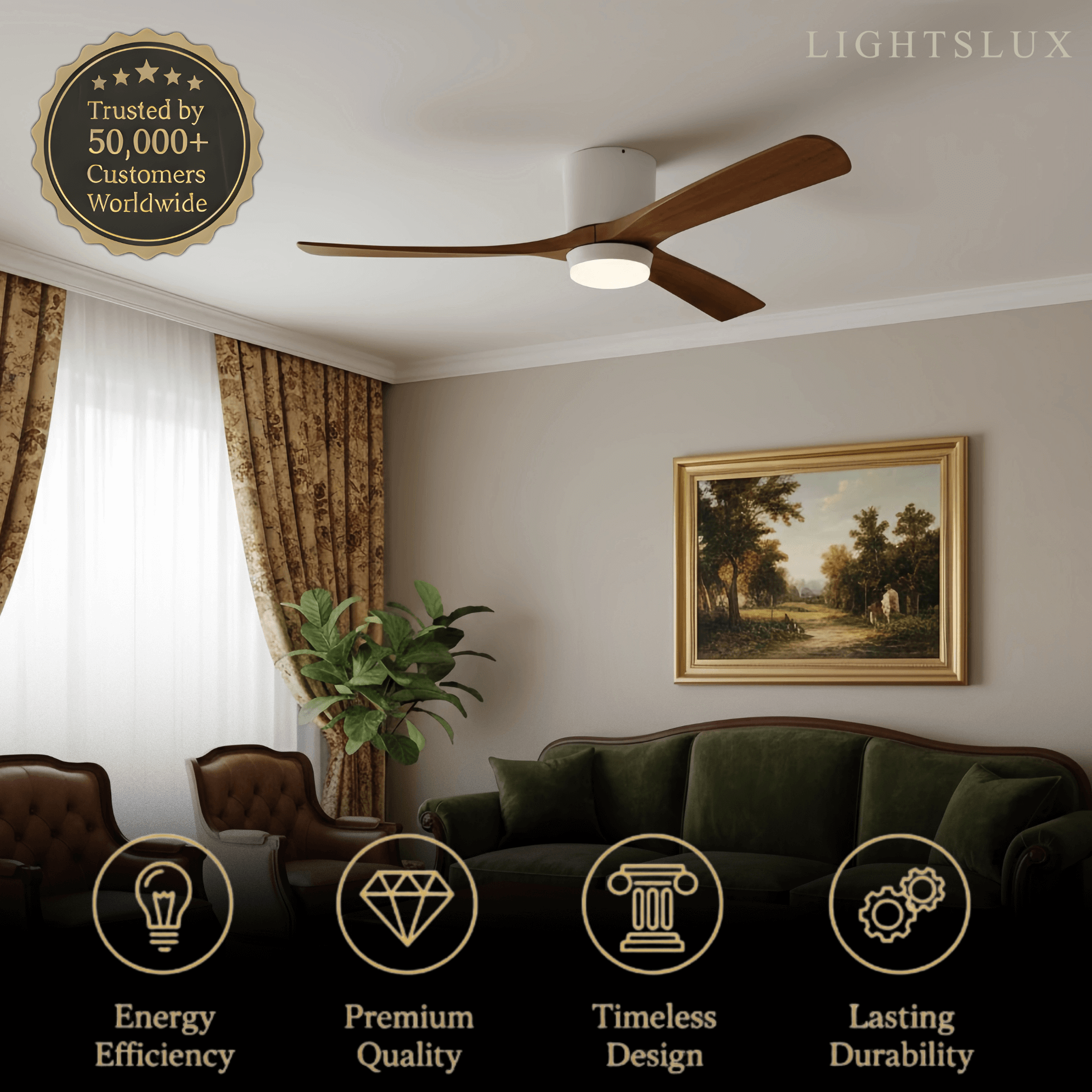 Lunara Wood Blade Ceiling Fan with Light-Home & Garden > Lighting > Ceiling Fans-Laren Fete-D91cm(36″)-Black & Walnut Wood-3 Colors + Remote Control (6-Speed Adjustable)-Laren Fete