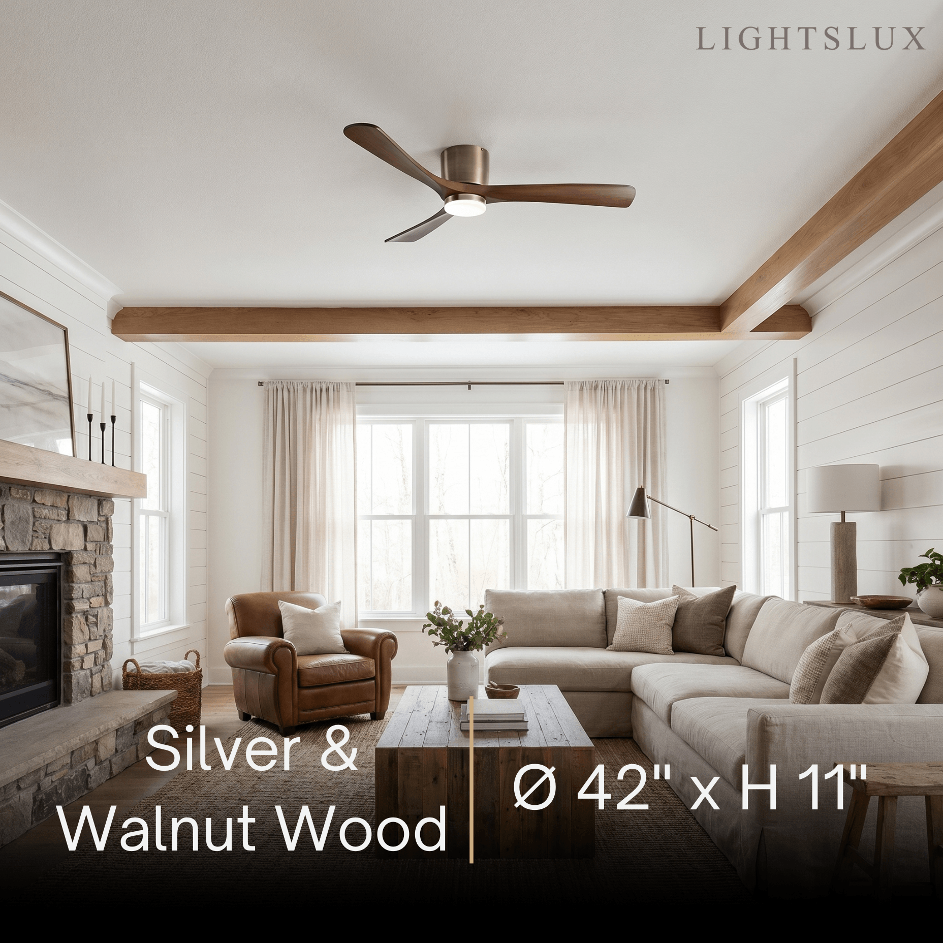 Lunara Wood Blade Ceiling Fan with Light-Home & Garden > Lighting > Ceiling Fans-Laren Fete-D91cm(36″)-Black & Walnut Wood-3 Colors + Remote Control (6-Speed Adjustable)-Laren Fete