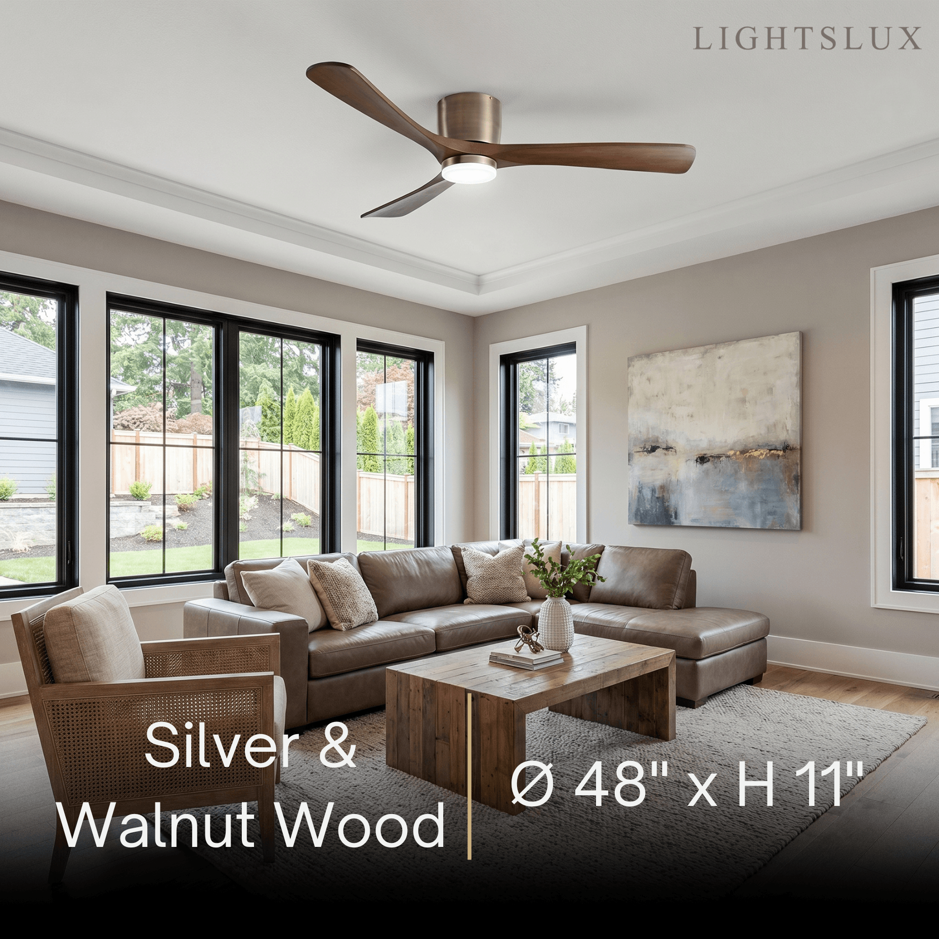 Lunara Wood Blade Ceiling Fan with Light-Home & Garden > Lighting > Ceiling Fans-Laren Fete-D91cm(36″)-Black & Walnut Wood-3 Colors + Remote Control (6-Speed Adjustable)-Laren Fete