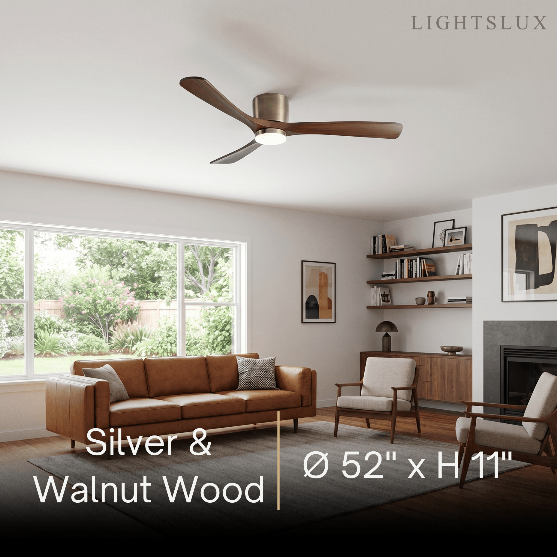 Lunara Wood Blade Ceiling Fan with Light-Home & Garden > Lighting > Ceiling Fans-Laren Fete-D91cm(36″)-Black & Walnut Wood-3 Colors + Remote Control (6-Speed Adjustable)-Laren Fete
