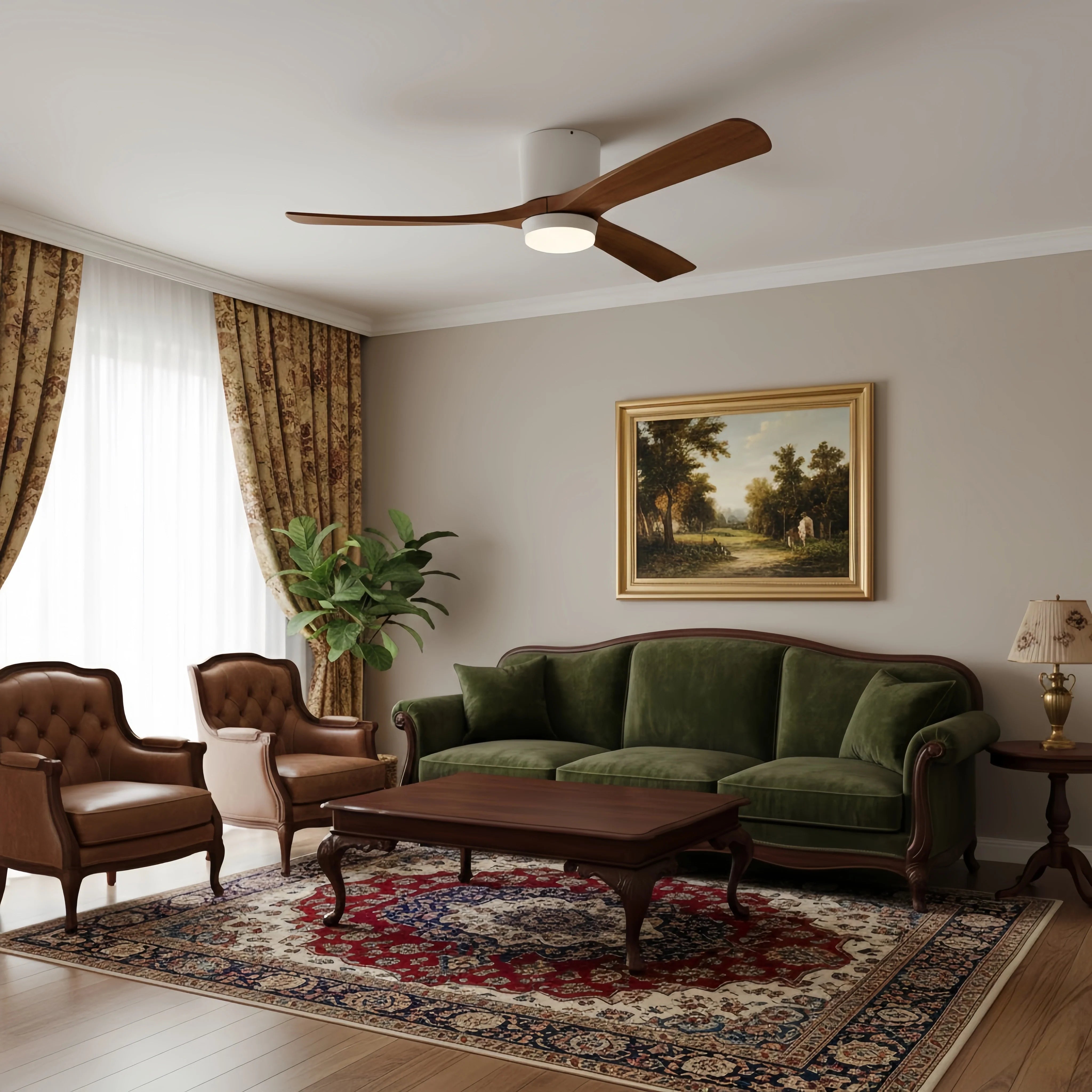 Lunara Wood Blade Ceiling Fan with Light-Home & Garden > Lighting > Ceiling Fans-Laren Fete-D91cm(36″)-Black & Walnut Wood-3 Colors + Remote Control (6-Speed Adjustable)-Laren Fete