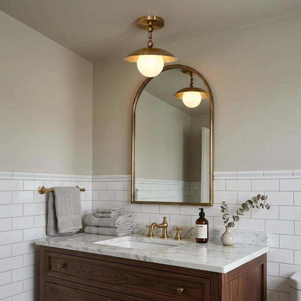 Marie Brass Dome Ceiling Lamp-Home & Garden > Lighting > Ceiling Lights-Laren Fete-D 25.5cm x H 23cm / ∅ 10″ x H 9.1″-Antique Brass-Glass Lampshade-Laren Fete
