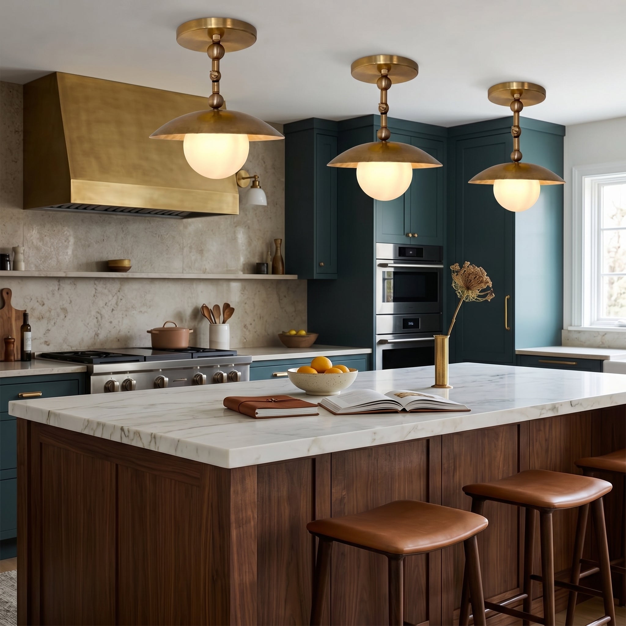 Marie Brass Dome Ceiling Lamp-Home & Garden > Lighting > Ceiling Lights-Laren Fete-D 25.5cm x H 23cm / ∅ 10″ x H 9.1″-Antique Brass-Glass Lampshade-Laren Fete