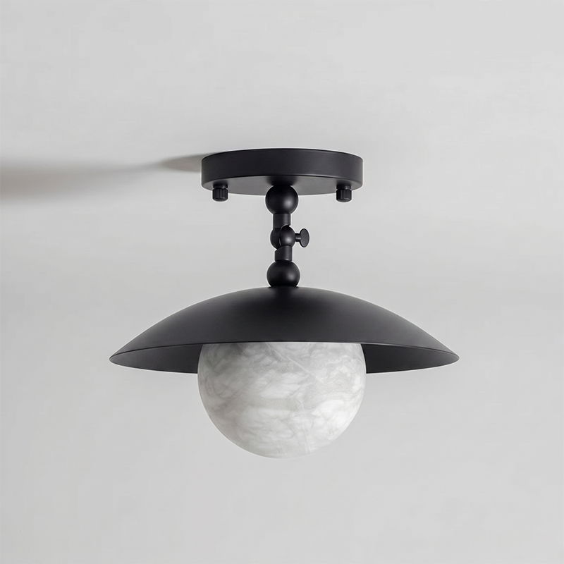 Marie Brass Dome Ceiling Lamp-Home & Garden > Lighting > Ceiling Lights-Laren Fete-D 25.5cm x H 23cm / ∅ 10″ x H 9.1″-Black-Alabaster Lampshade-Laren Fete