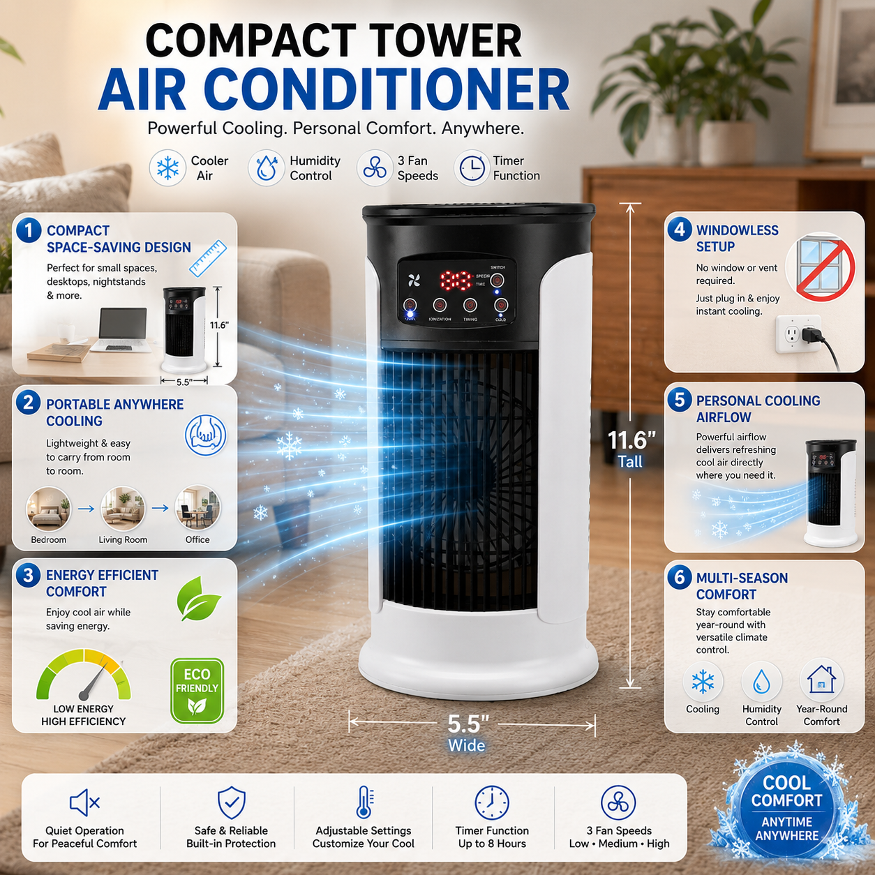 Misto Compact Portable Air Conditioner – Energy Efficient-Home & Garden > Heating, Cooling & Air > Air Conditioners-Laren Fete-Laren Fete