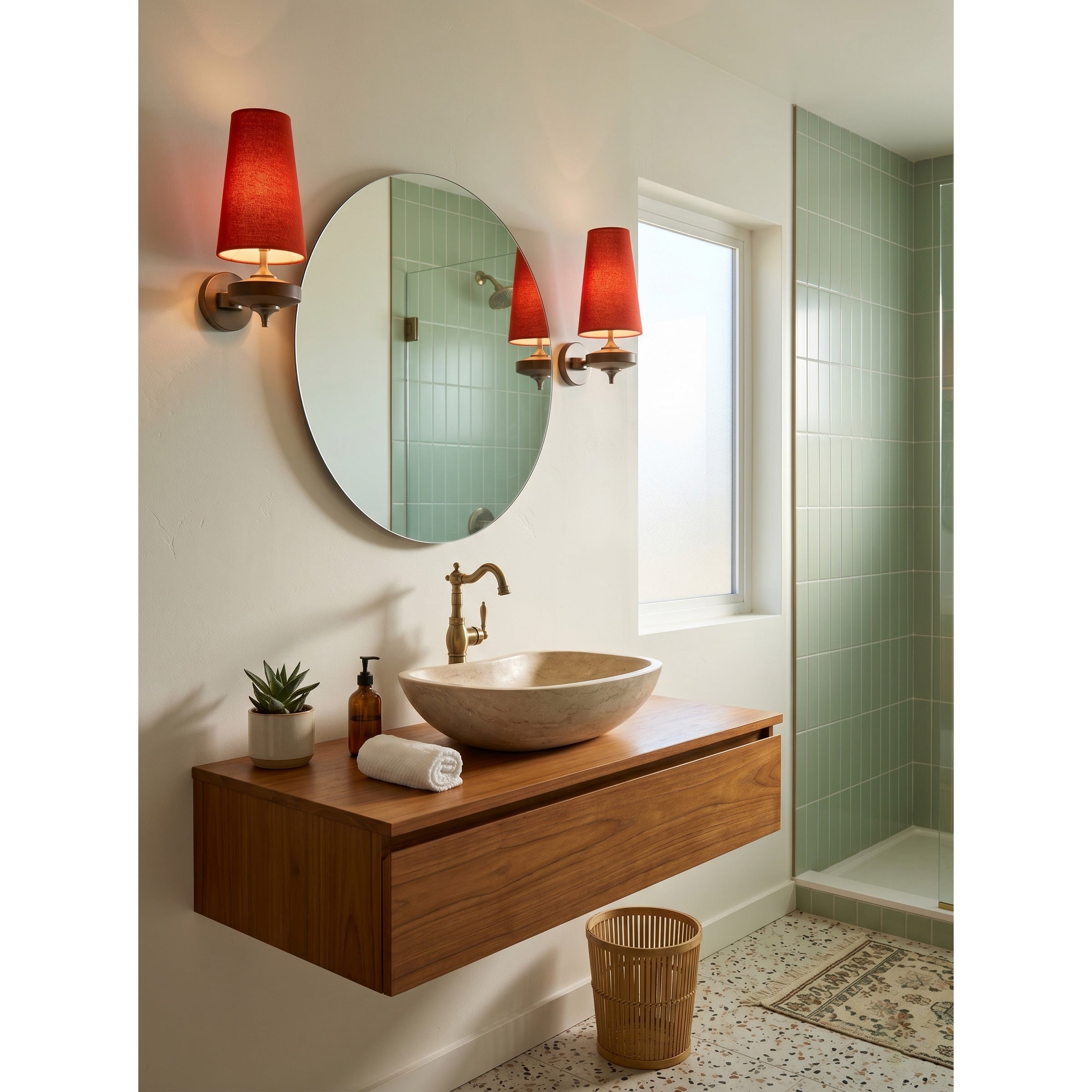 Nikau Walnut Fabric Wall Sconce-Home & Garden > Lighting > Wall Lights & Sconces-Laren Fete-1 head L 15cm x W 22cm x H 39cm / L 5.9″ x W 8.3″ x H 15.4″-Walnut color & White-Laren Fete