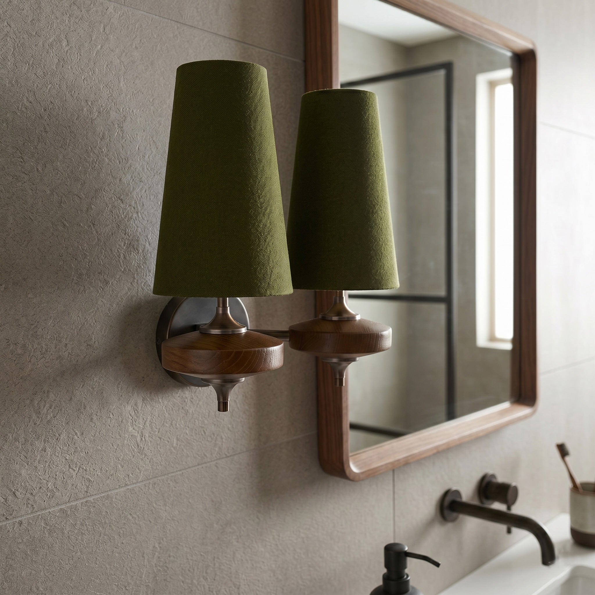 Nikau Walnut Fabric Wall Sconce-Home & Garden > Lighting > Wall Lights & Sconces-Laren Fete-1 head L 15cm x W 22cm x H 39cm / L 5.9″ x W 8.3″ x H 15.4″-Walnut color & White-Laren Fete