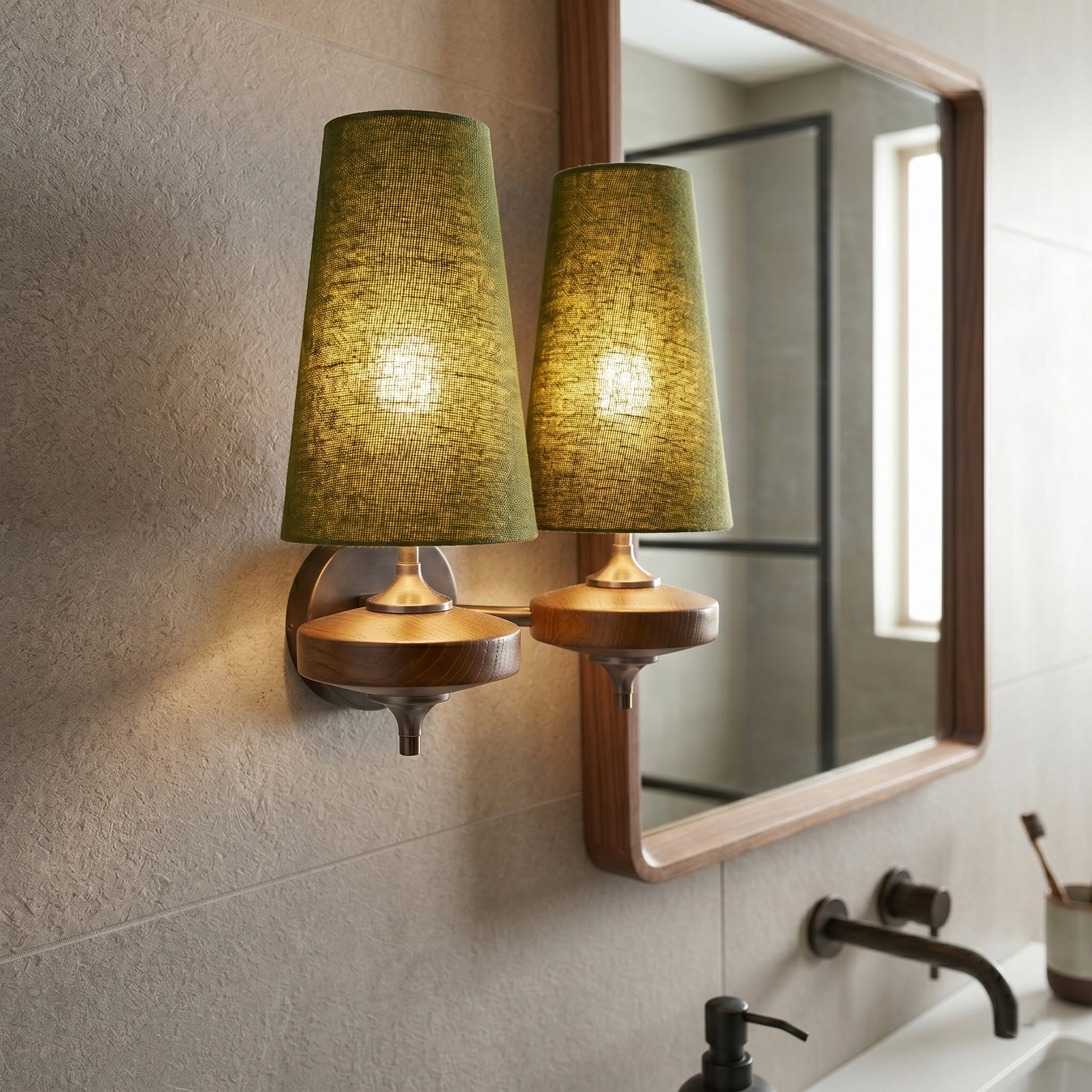 Nikau Walnut Fabric Wall Sconce-Home & Garden > Lighting > Wall Lights & Sconces-Laren Fete-1 head L 15cm x W 22cm x H 39cm / L 5.9″ x W 8.3″ x H 15.4″-Walnut color & White-Laren Fete