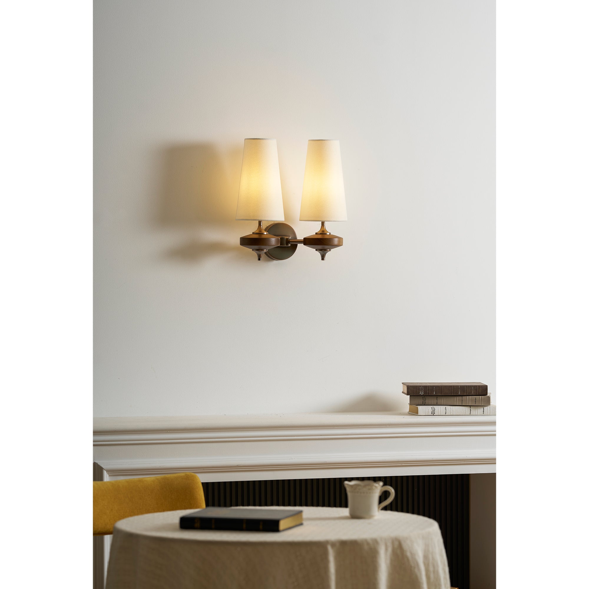 Nikau Walnut Fabric Wall Sconce-Home & Garden > Lighting > Wall Lights & Sconces-Laren Fete-1 head L 15cm x W 22cm x H 39cm / L 5.9″ x W 8.3″ x H 15.4″-Walnut color & White-Laren Fete