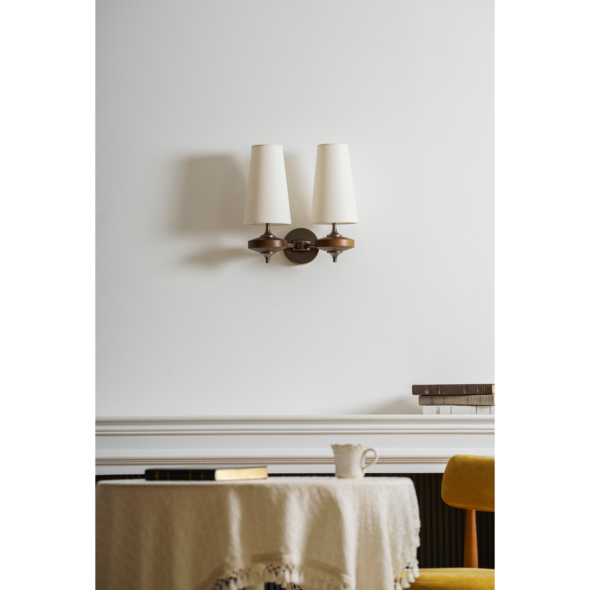 Nikau Walnut Fabric Wall Sconce-Home & Garden > Lighting > Wall Lights & Sconces-Laren Fete-1 head L 15cm x W 22cm x H 39cm / L 5.9″ x W 8.3″ x H 15.4″-Walnut color & White-Laren Fete