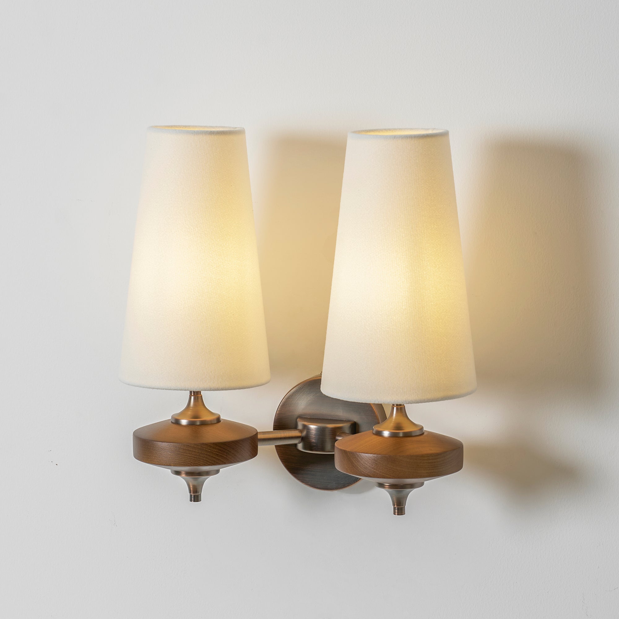 Nikau Walnut Fabric Wall Sconce-Home & Garden > Lighting > Wall Lights & Sconces-Laren Fete-1 head L 15cm x W 22cm x H 39cm / L 5.9″ x W 8.3″ x H 15.4″-Walnut color & White-Laren Fete