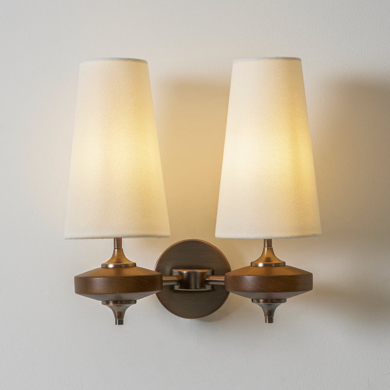 Nikau Walnut Fabric Wall Sconce-Home & Garden > Lighting > Wall Lights & Sconces-Laren Fete-1 head L 15cm x W 22cm x H 39cm / L 5.9″ x W 8.3″ x H 15.4″-Walnut color & White-Laren Fete