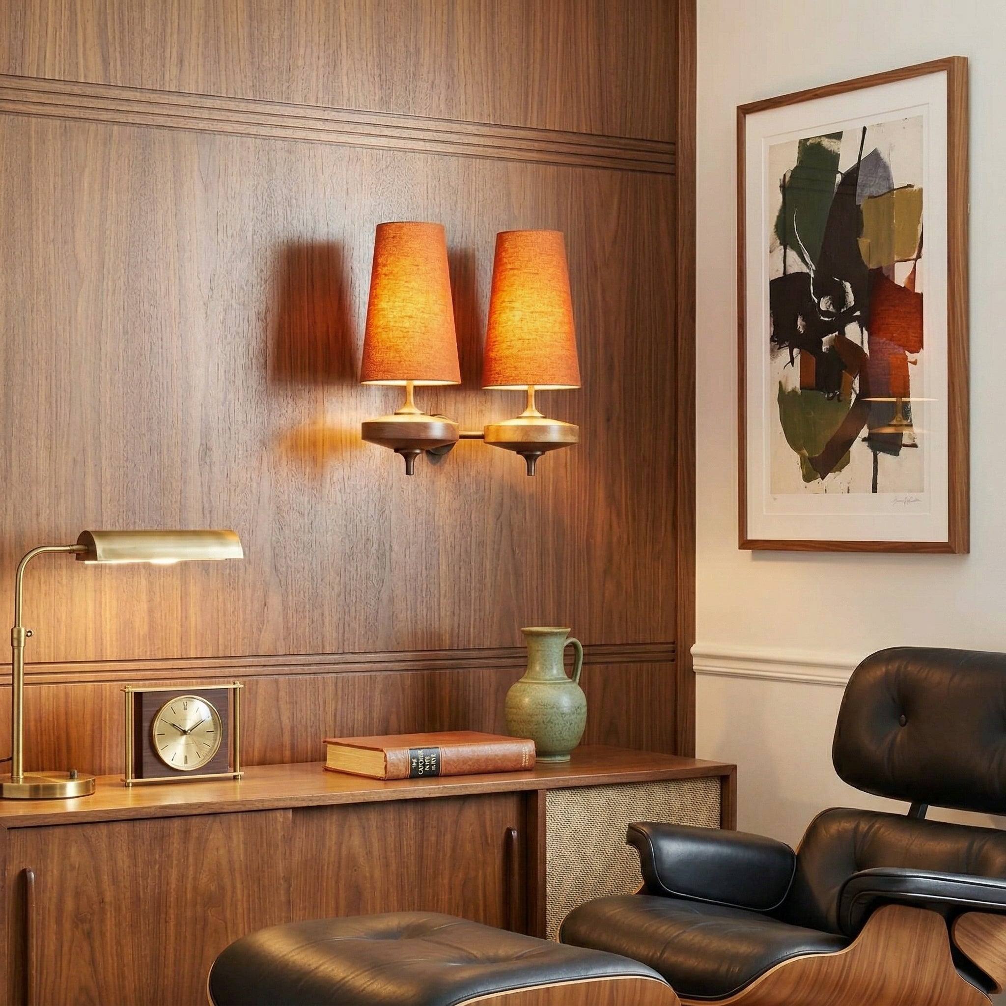 Nikau Walnut Fabric Wall Sconce-Home & Garden > Lighting > Wall Lights & Sconces-Laren Fete-1 head L 15cm x W 22cm x H 39cm / L 5.9″ x W 8.3″ x H 15.4″-Walnut color & White-Laren Fete