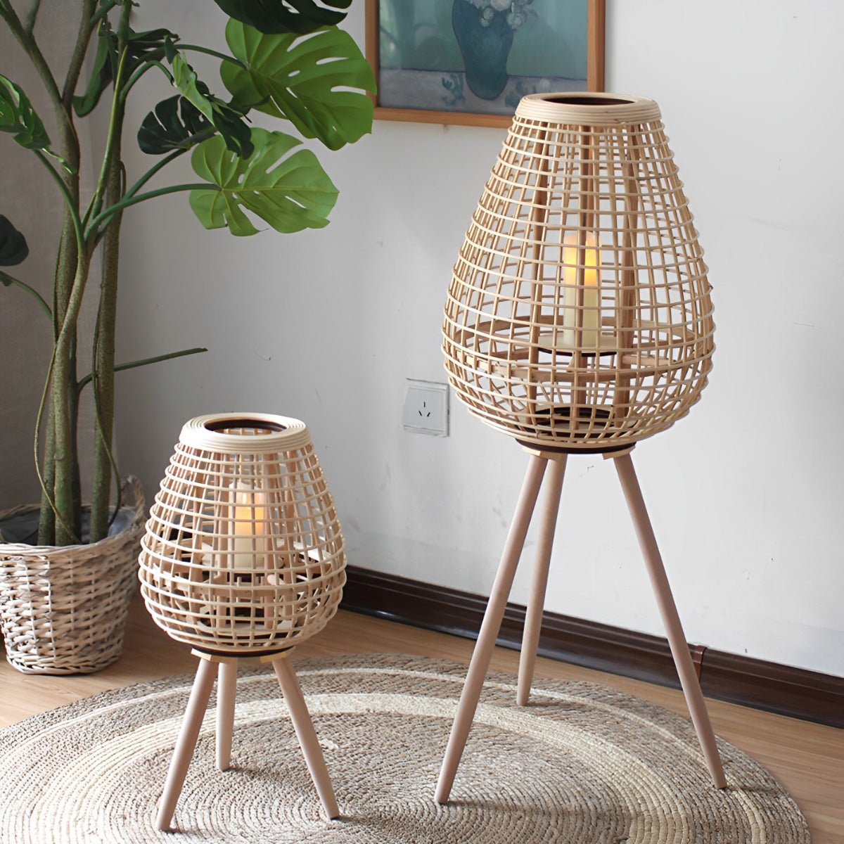 Panier Rattan LED Candle Lantern-Home & Garden > Lighting > Floor Lamps-Laren Fete-Floor-Medium Hanging-Laren Fete