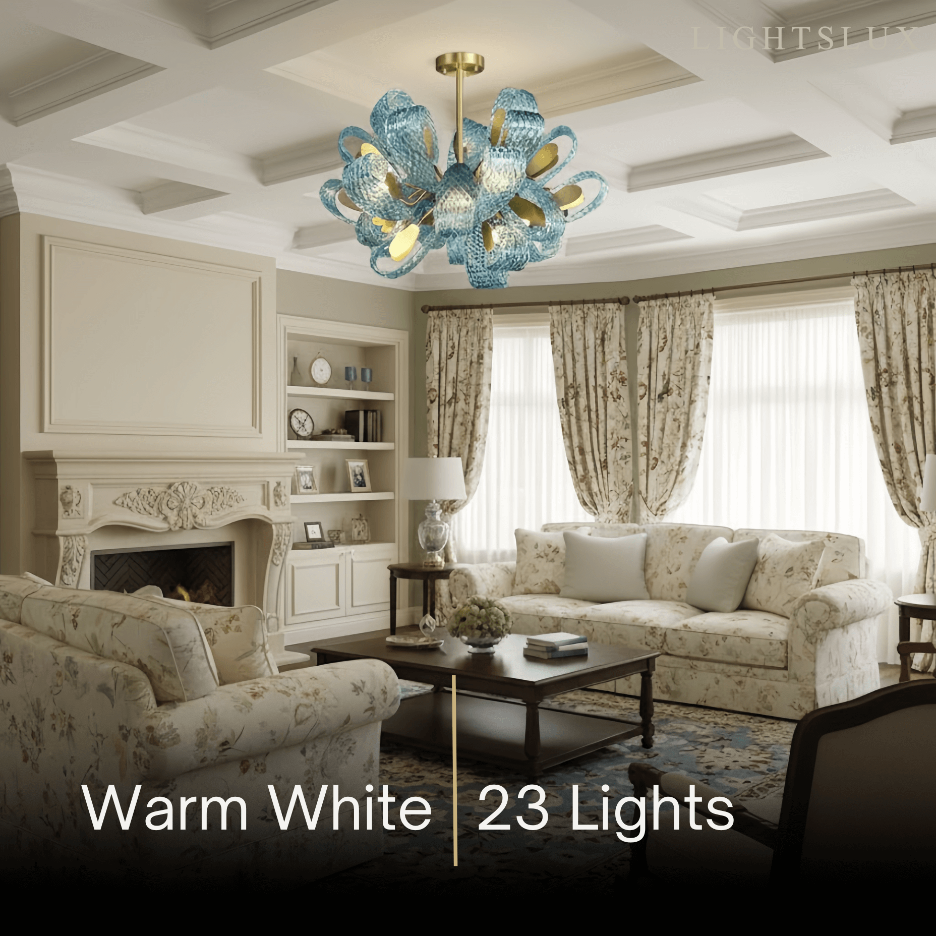 Pavone Blue Feather Glass Chandelier-Home & Garden > Lighting > Chandeliers-Laren Fete-A-1 lights-3 Color Change + Wall Switch Control-Laren Fete