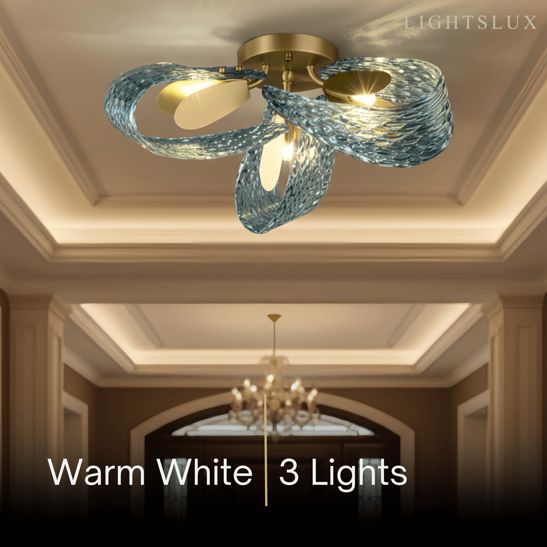 Pavone Blue Feather Glass Chandelier-Home & Garden > Lighting > Chandeliers-Laren Fete-A-1 lights-3 Color Change + Wall Switch Control-Laren Fete