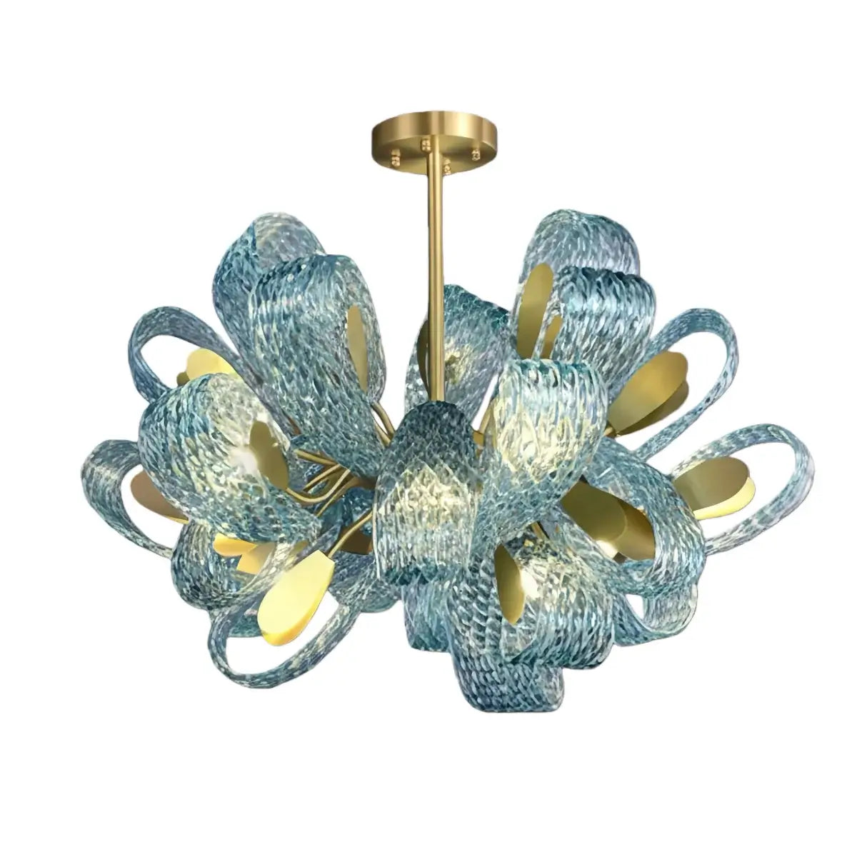 Pavone Blue Feather Glass Chandelier-Home & Garden > Lighting > Chandeliers-Laren Fete-A-1 lights-3 Color Change + Wall Switch Control-Laren Fete