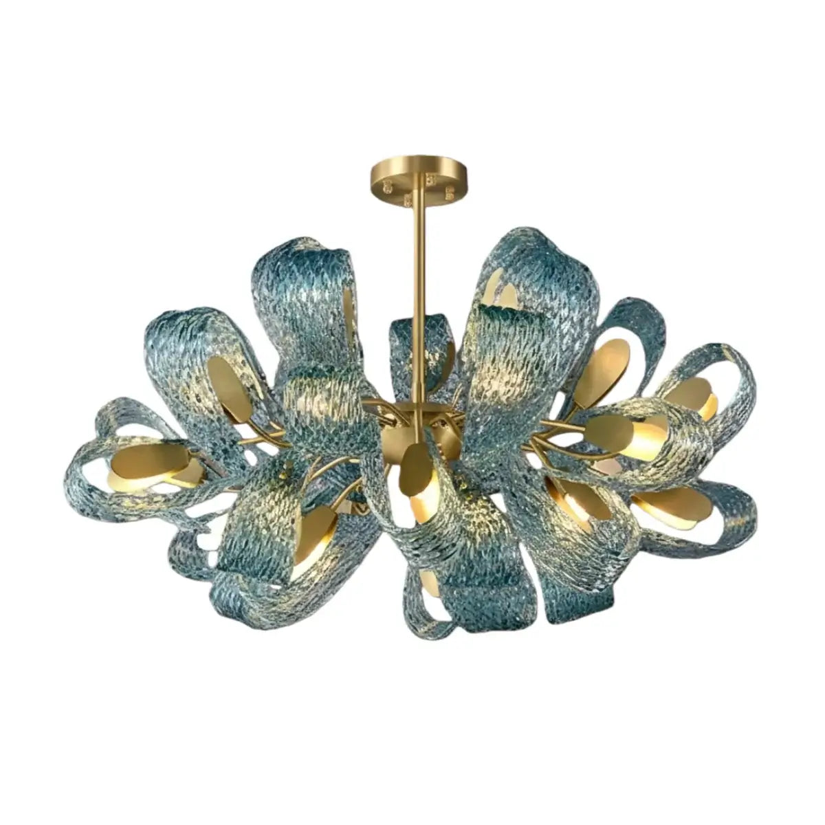 Pavone Blue Feather Glass Chandelier-Home & Garden > Lighting > Chandeliers-Laren Fete-A-1 lights-3 Color Change + Wall Switch Control-Laren Fete