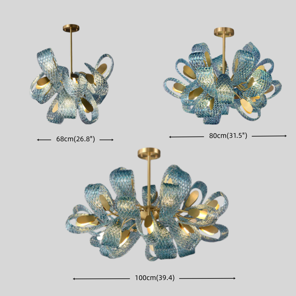 Pavone Blue Feather Glass Chandelier-Home & Garden > Lighting > Chandeliers-Laren Fete-A-1 lights-3 Color Change + Wall Switch Control-Laren Fete