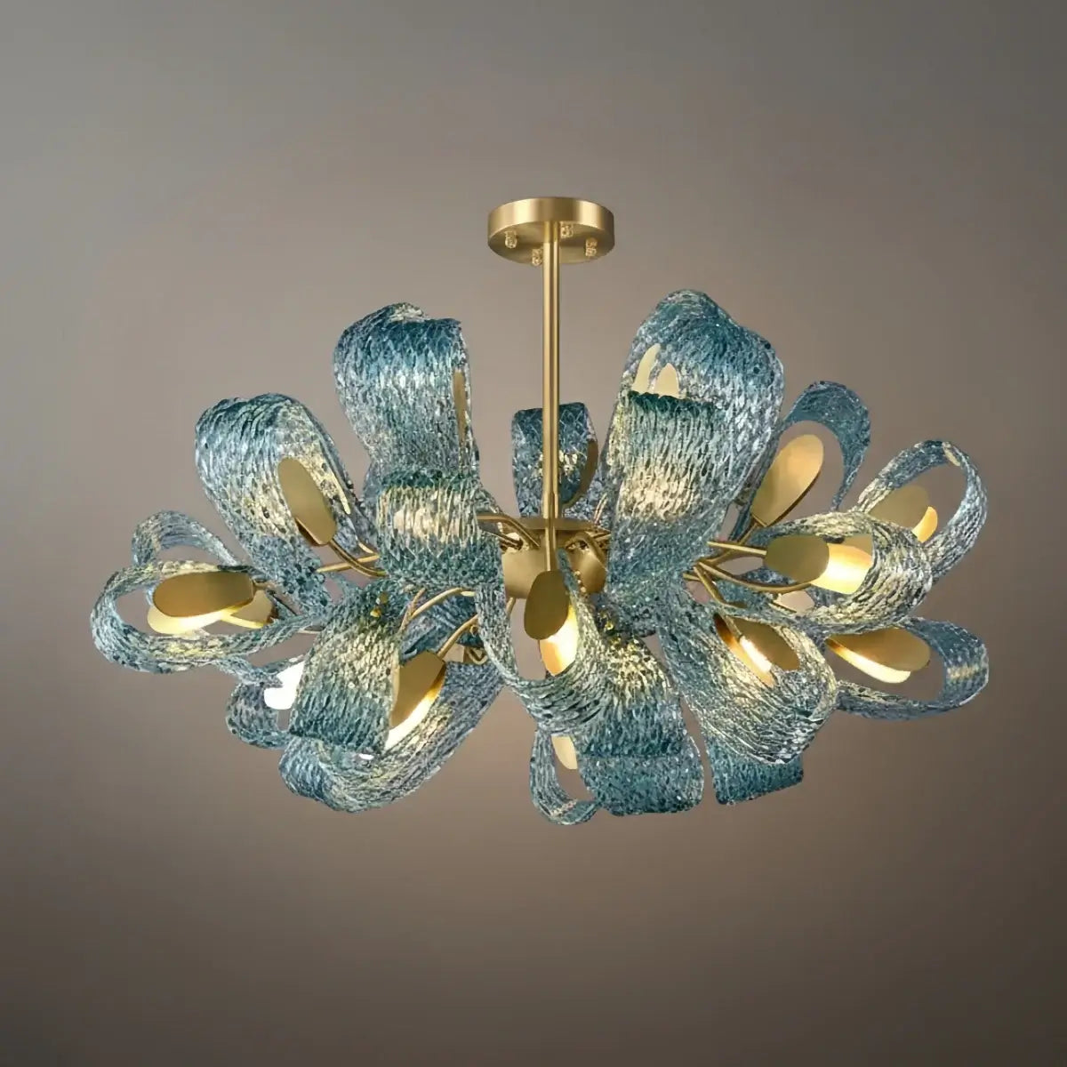 Pavone Blue Feather Glass Chandelier-Home & Garden > Lighting > Chandeliers-Laren Fete-B-30 lights-3 Color Change + Wall Switch Control-Laren Fete