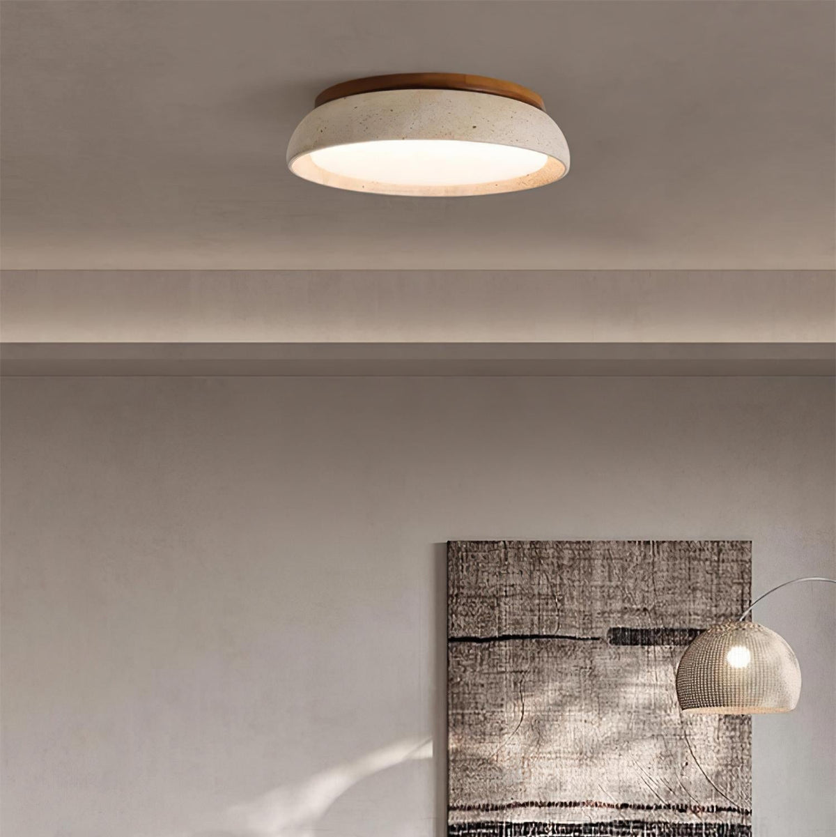 Pietra Travertine Flush Mount Ceiling Light-Home & Garden > Lighting > Ceiling Lights-Laren Fete-D30cm-Dimmable-Laren Fete