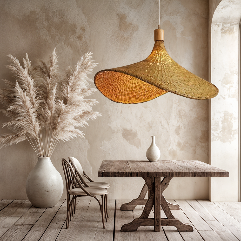 Rena Pendant Lighting | Hand-Knitted Bamboo, Cozy Glow 2