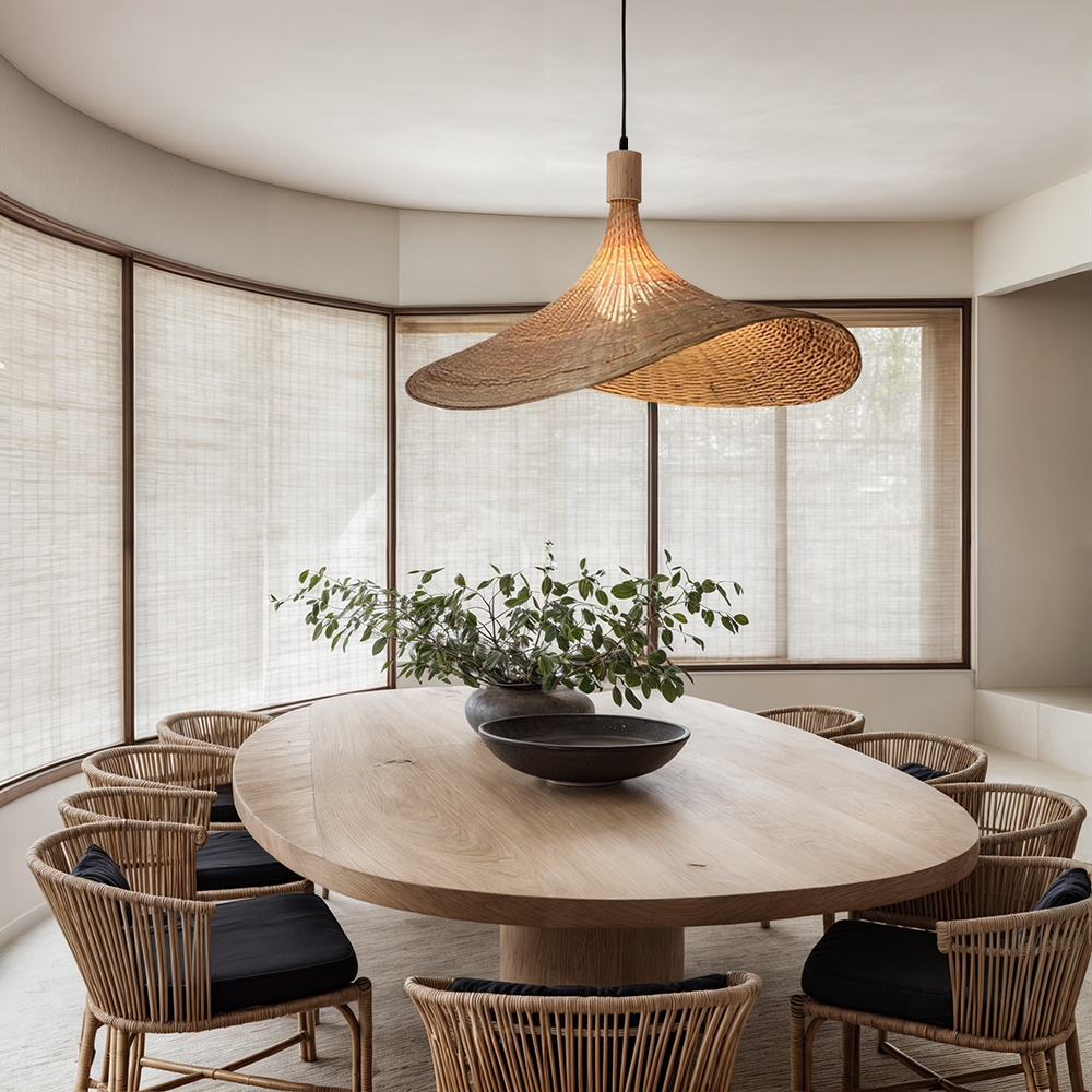 Rena Pendant Lighting | Hand-Knitted Bamboo, Cozy Glow 4