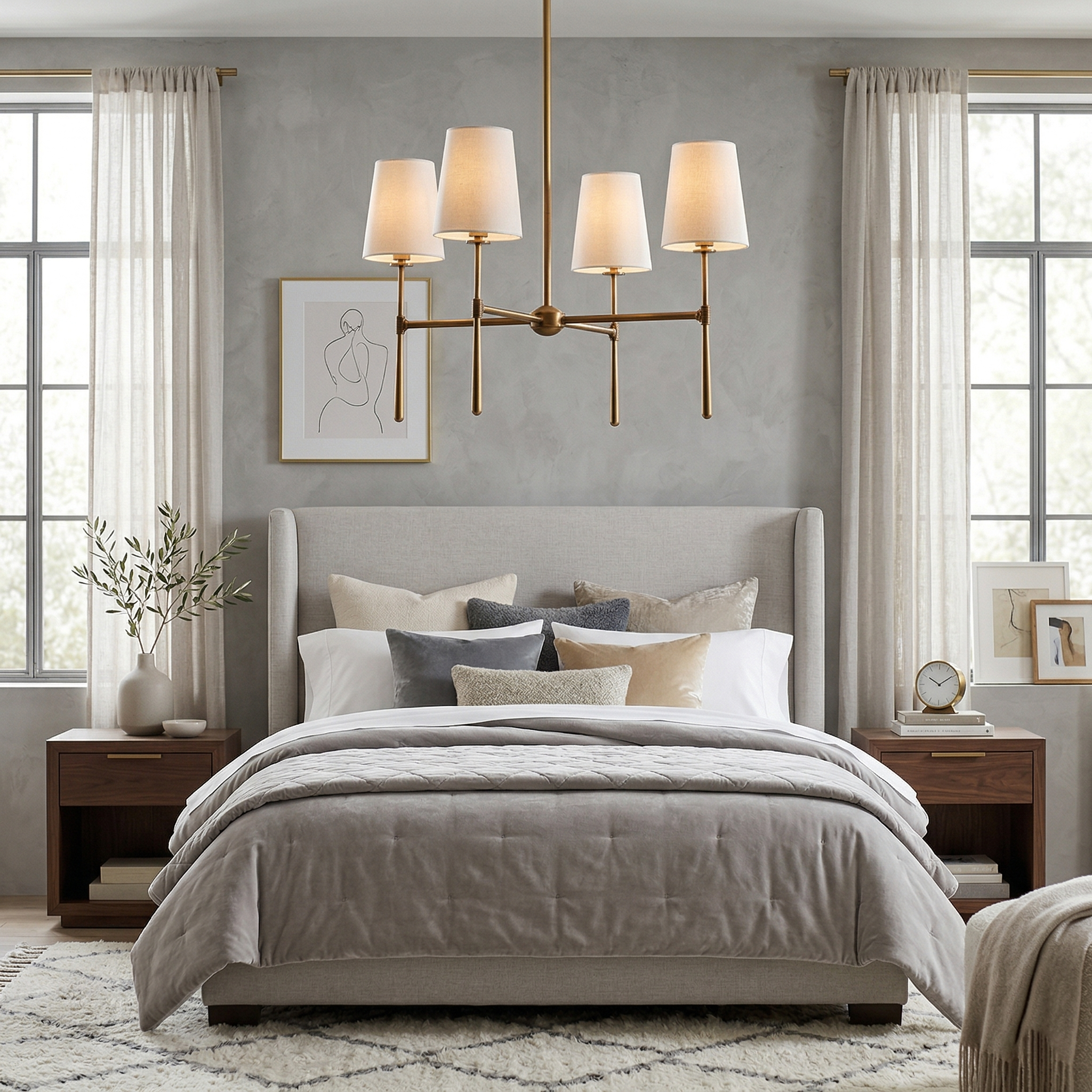 Rhodes Linen Torch Chandelier-Home & Garden > Lighting > Chandeliers-Laren Fete-4 heads D 71cm x H 44cm / ∅ 28″ x H 17.3″-Brass-Laren Fete