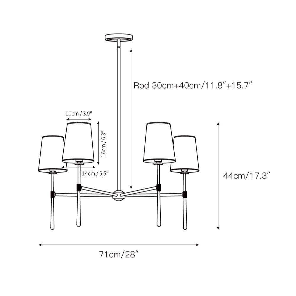 Rhodes Linen Torch Chandelier-Home & Garden > Lighting > Chandeliers-Laren Fete-4 heads D 71cm x H 44cm / ∅ 28″ x H 17.3″-Brass-Laren Fete