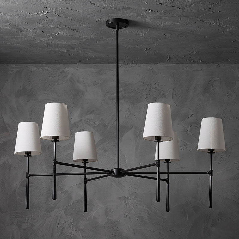 Rhodes Linen Torch Chandelier-Home & Garden > Lighting > Chandeliers-Laren Fete-6 heads D 107cm x H 44cm / ∅ 42.1″ x H 17.3″-Black-Laren Fete