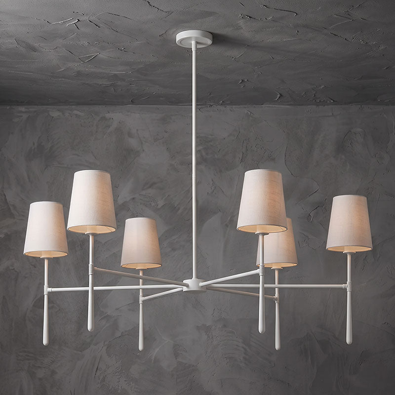 Rhodes Linen Torch Chandelier-Home & Garden > Lighting > Chandeliers-Laren Fete-6 heads D 107cm x H 44cm / ∅ 42.1″ x H 17.3″-White-Laren Fete