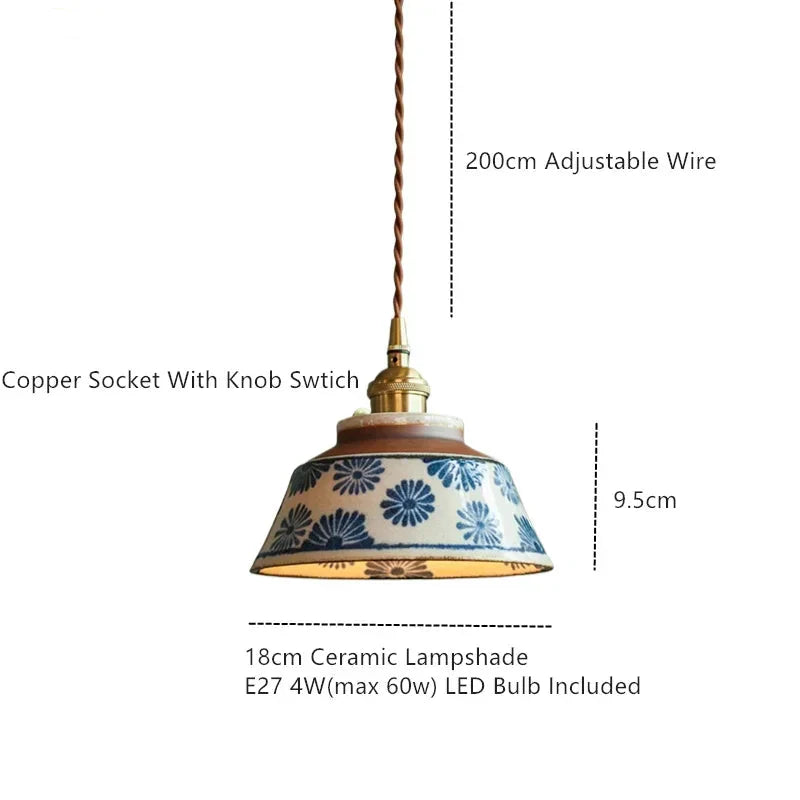 Ronja Ceramic Pendant Light-Home & Garden > Lighting > Pendant Lights-Laren Fete-Blue Daisy-Laren Fete
