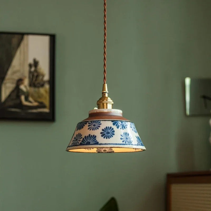 Ronja Ceramic Pendant Light-Home & Garden > Lighting > Pendant Lights-Laren Fete-Blue Daisy-Laren Fete