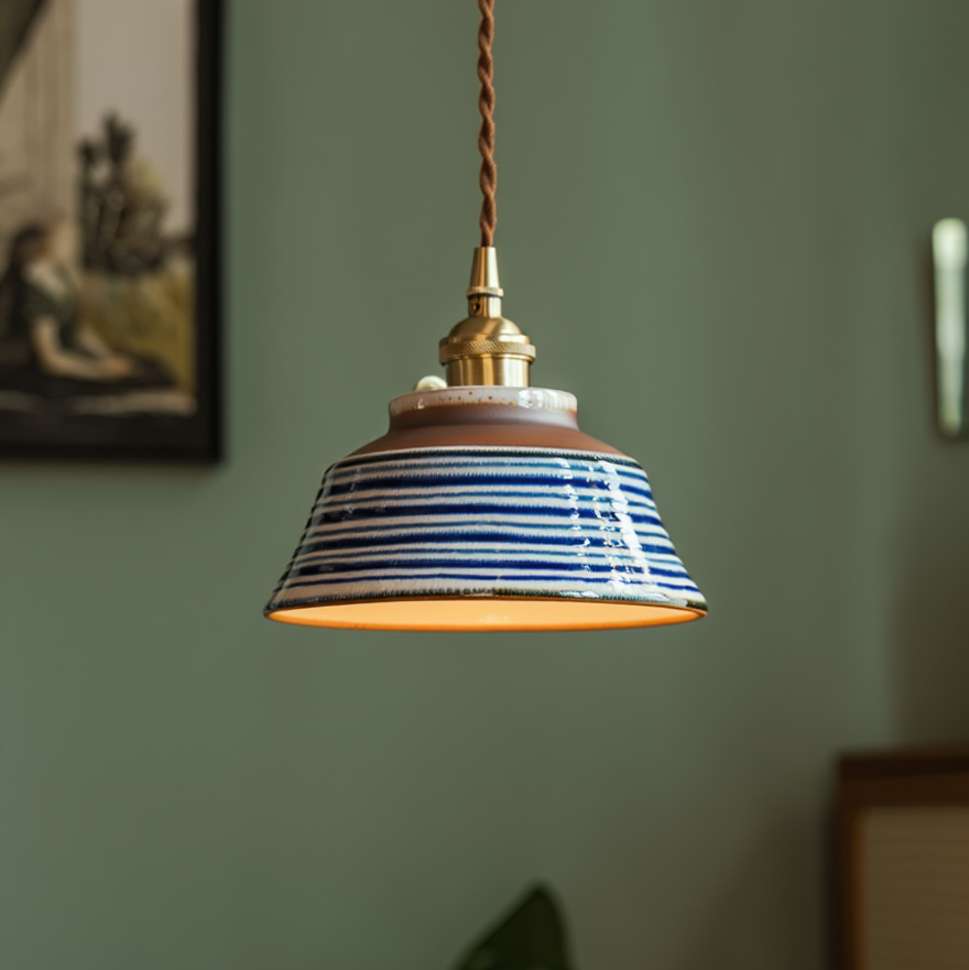 Ronja Ceramic Pendant Light-Home & Garden > Lighting > Pendant Lights-Laren Fete-Indigo Stripes-Laren Fete