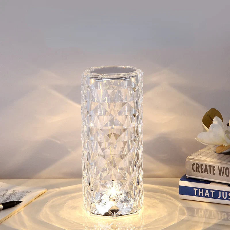 Shard Diamond-Cut Cordless Crystal Lamp-Home & Garden > Lighting > Table Lamps-Laren Fete-White-Laren Fete