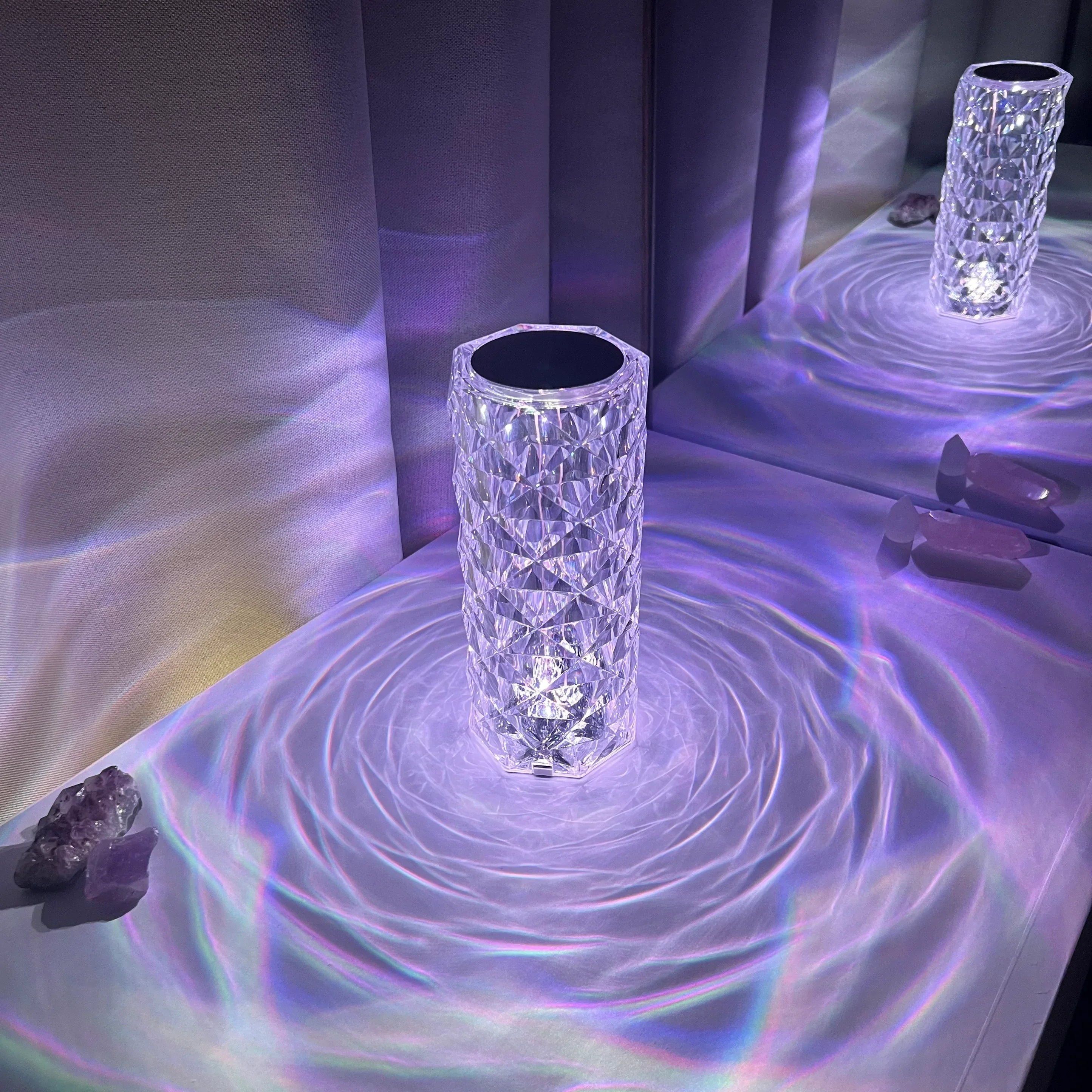 Shard Diamond-Cut Cordless Crystal Lamp-Home & Garden > Lighting > Table Lamps-Laren Fete-White-Laren Fete
