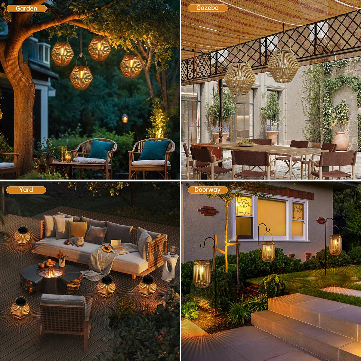 Solara Solar Rattan Outdoor Lantern-Home & Garden > Lighting > Outdoor Lighting > Decorative Outdoor Lighting-Laren Fete-Tall-Laren Fete