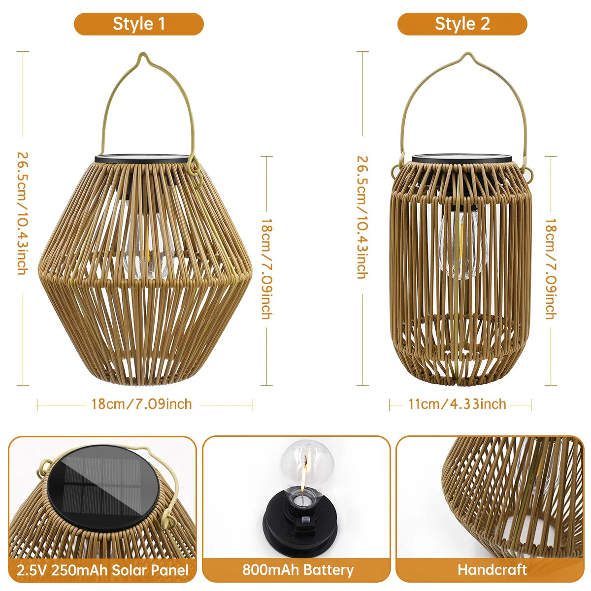 Solara Solar Rattan Outdoor Lantern-Home & Garden > Lighting > Outdoor Lighting > Decorative Outdoor Lighting-Laren Fete-Tall-Laren Fete