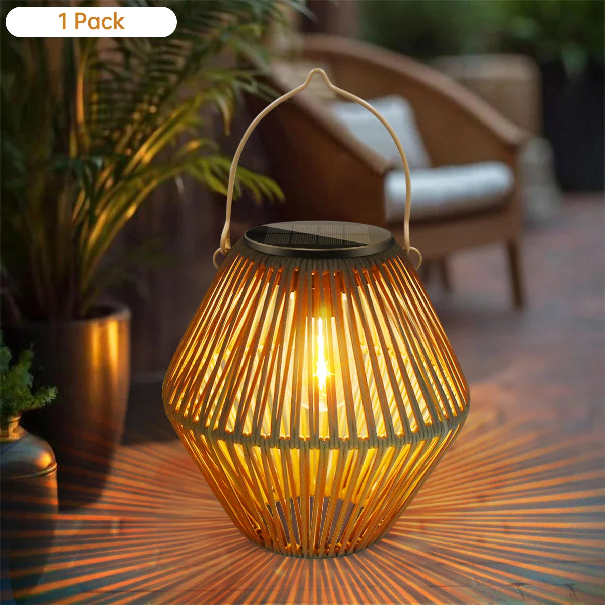 Solara Solar Rattan Outdoor Lantern-Home & Garden > Lighting > Outdoor Lighting > Decorative Outdoor Lighting-Laren Fete-Wide-Laren Fete