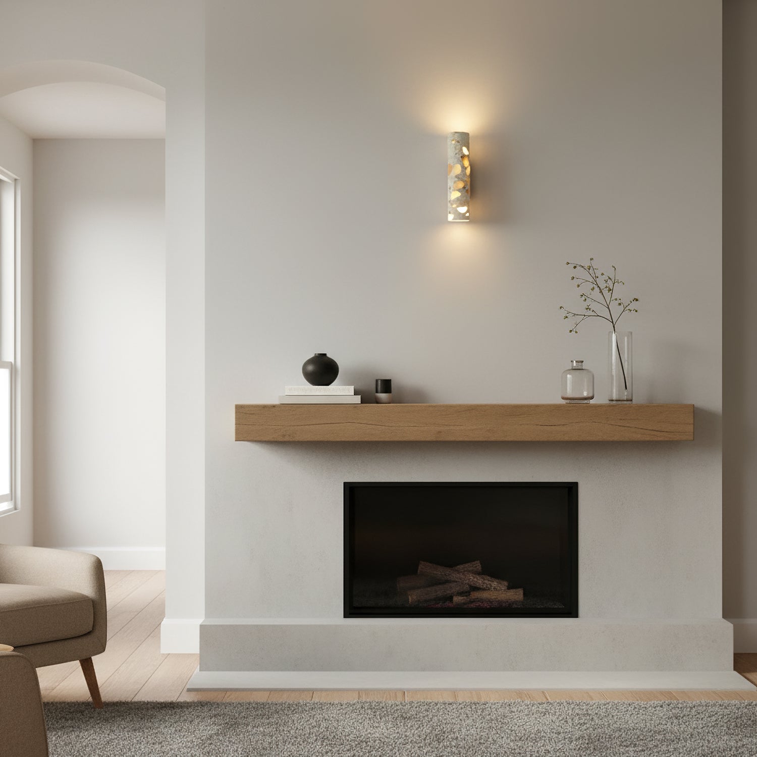 Solis Terrazzo & Walnut Wall Sconce-Home & Garden > Lighting > Wall Lights & Sconces-Laren Fete-L 3.1″ x W 4.3″ x H 11″-Beige-Laren Fete