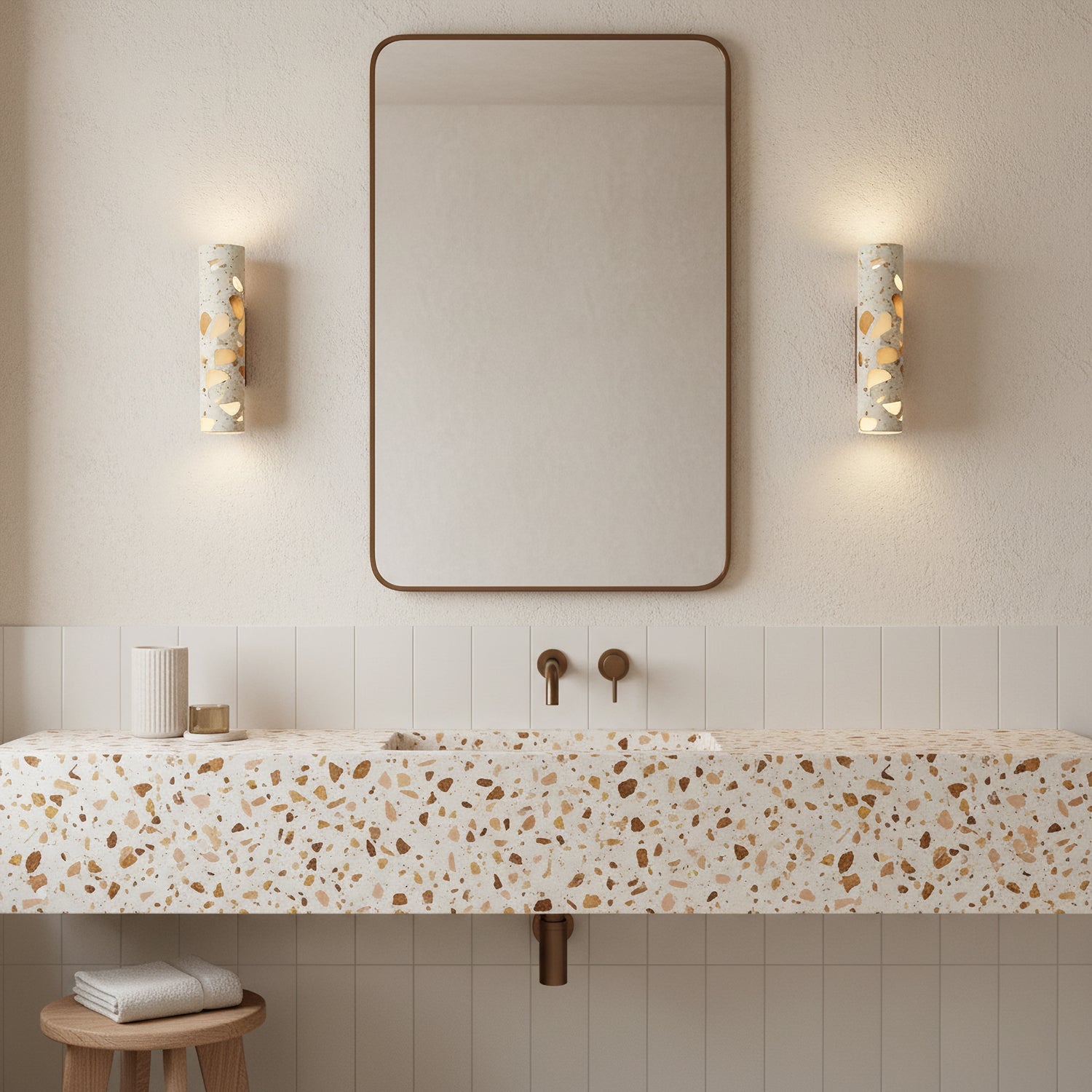 Solis Terrazzo & Walnut Wall Sconce-Home & Garden > Lighting > Wall Lights & Sconces-Laren Fete-L 3.1″ x W 4.3″ x H 11″-Beige-Laren Fete