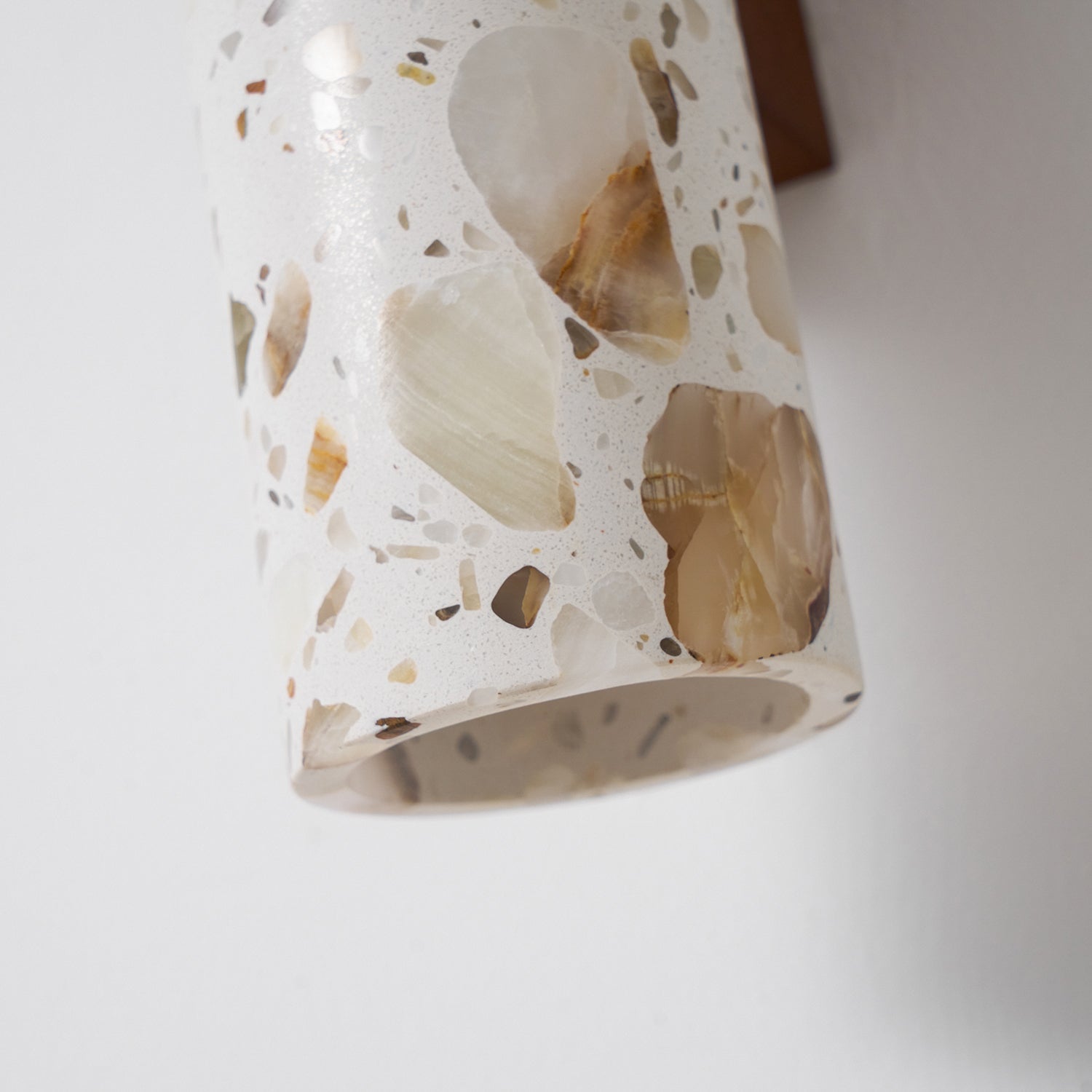 Solis Terrazzo & Walnut Wall Sconce-Home & Garden > Lighting > Wall Lights & Sconces-Laren Fete-L 3.1″ x W 4.3″ x H 11″-Beige-Laren Fete