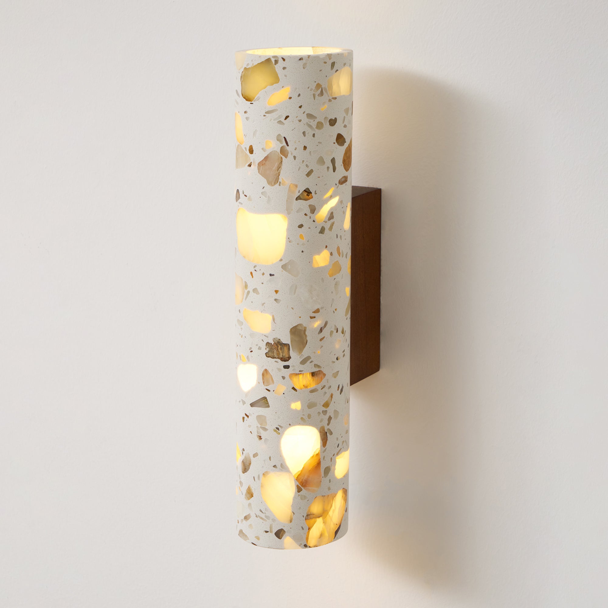 Solis Terrazzo & Walnut Wall Sconce-Home & Garden > Lighting > Wall Lights & Sconces-Laren Fete-L 3.1″ x W 4.3″ x H 11″-Beige-Laren Fete