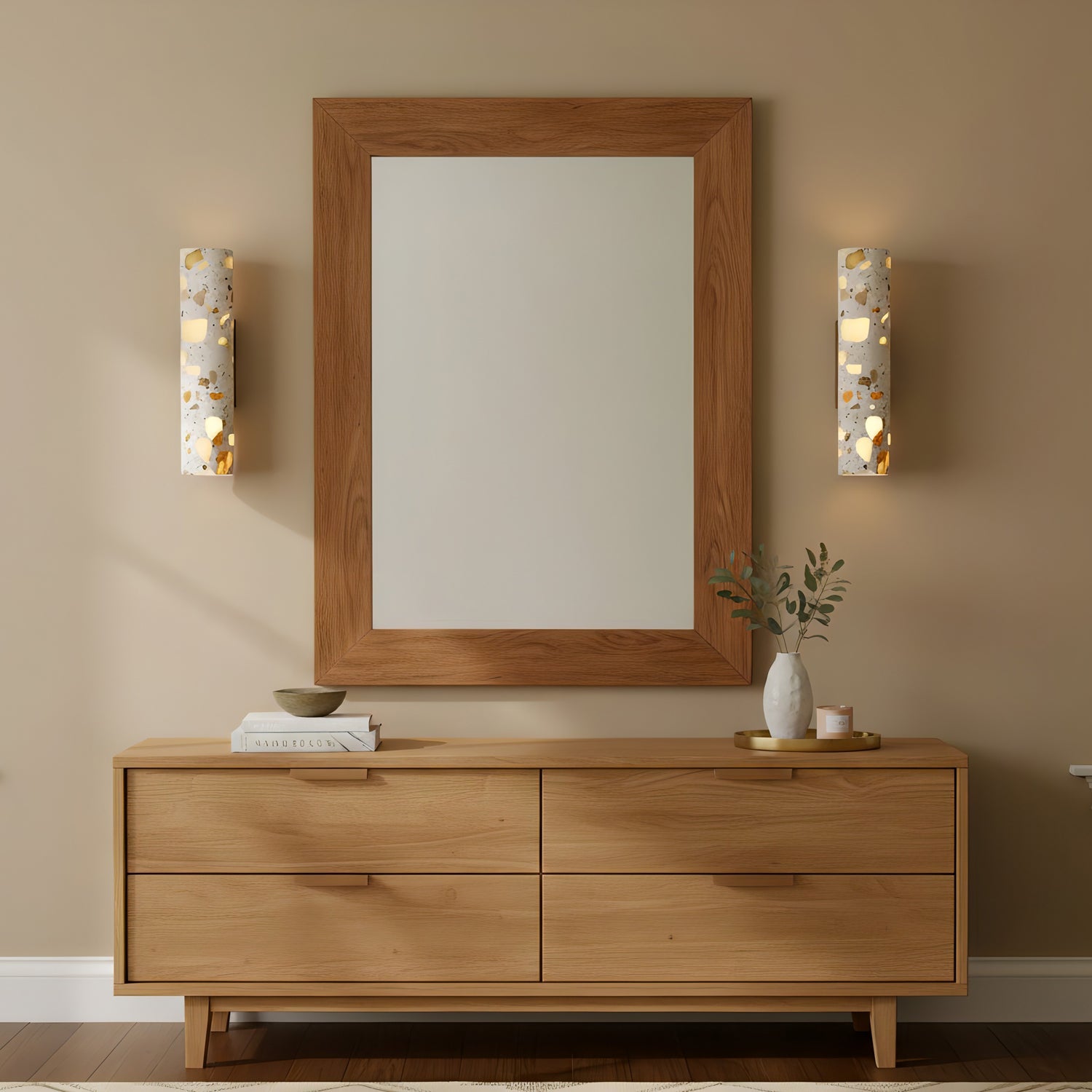 Solis Terrazzo & Walnut Wall Sconce-Home & Garden > Lighting > Wall Lights & Sconces-Laren Fete-L 3.1″ x W 4.3″ x H 11″-Beige-Laren Fete