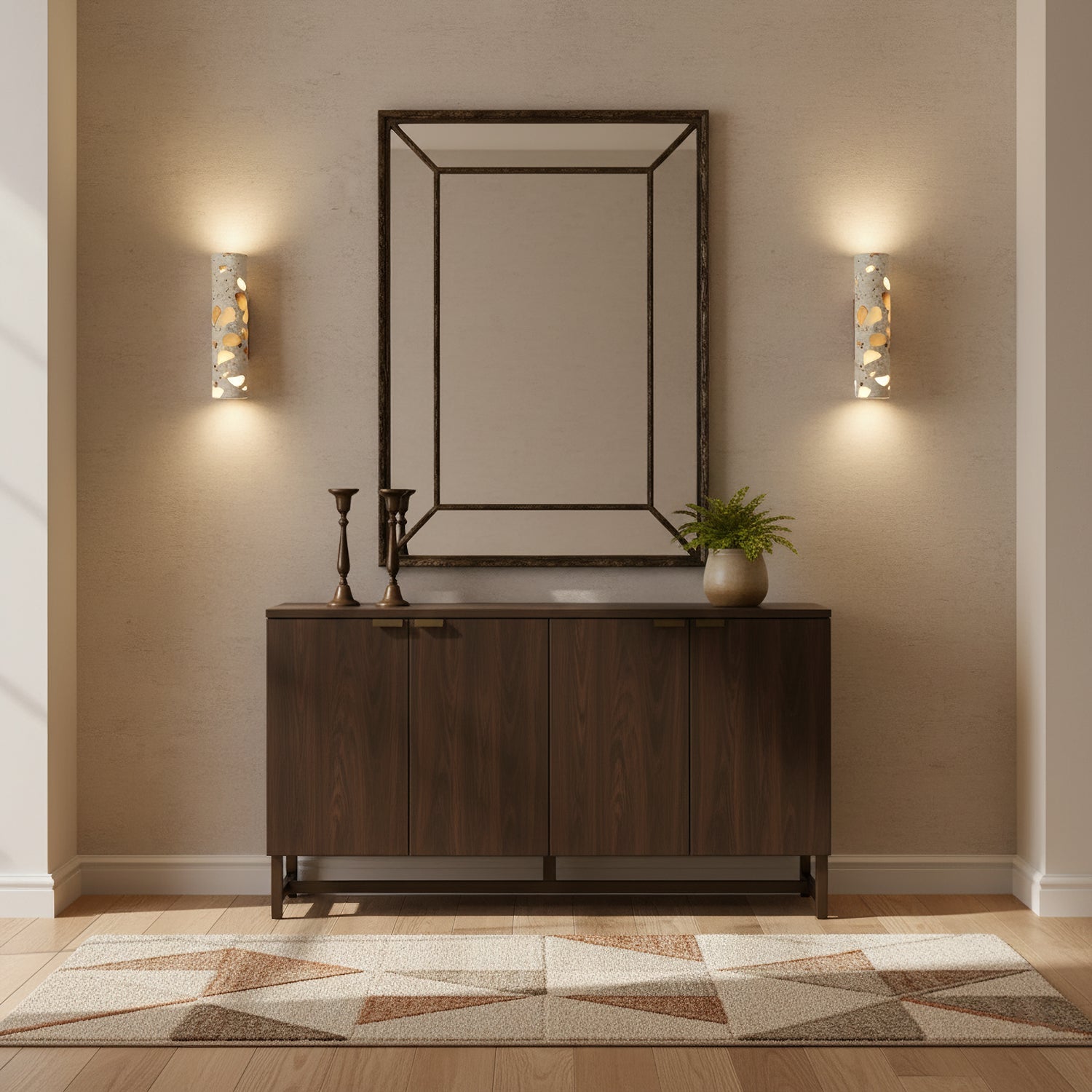 Solis Terrazzo & Walnut Wall Sconce-Home & Garden > Lighting > Wall Lights & Sconces-Laren Fete-L 3.1″ x W 4.3″ x H 11″-Beige-Laren Fete