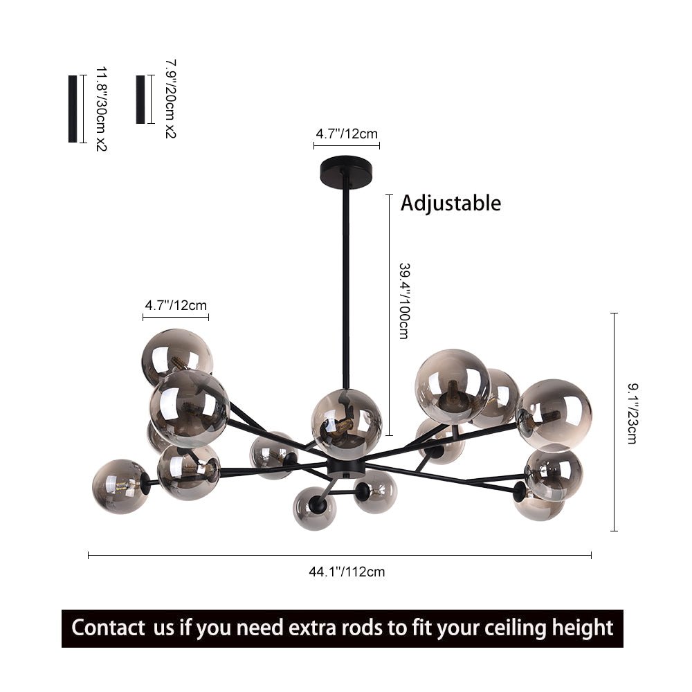 Sparky Black Chandelier | 15-Light Modern Sputnik Design 8
