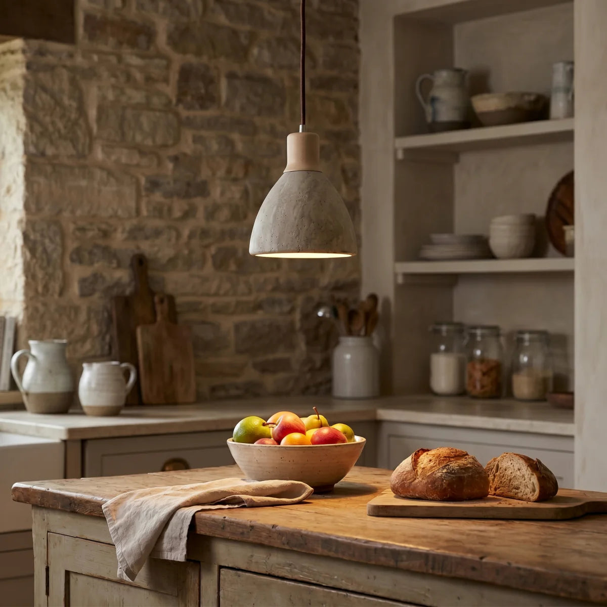 Strata Travertine & Wood Pendant Light-Home & Garden > Lighting > Pendant Lights-Laren Fete-Walnut-Warm White (3000K)-Laren Fete